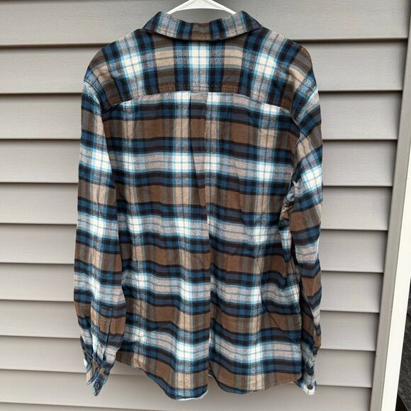 Eddie Bauer XL Classic Fit Plaid Flannel Button Long Sleeve Brown Blue White - Picture 10 of 12